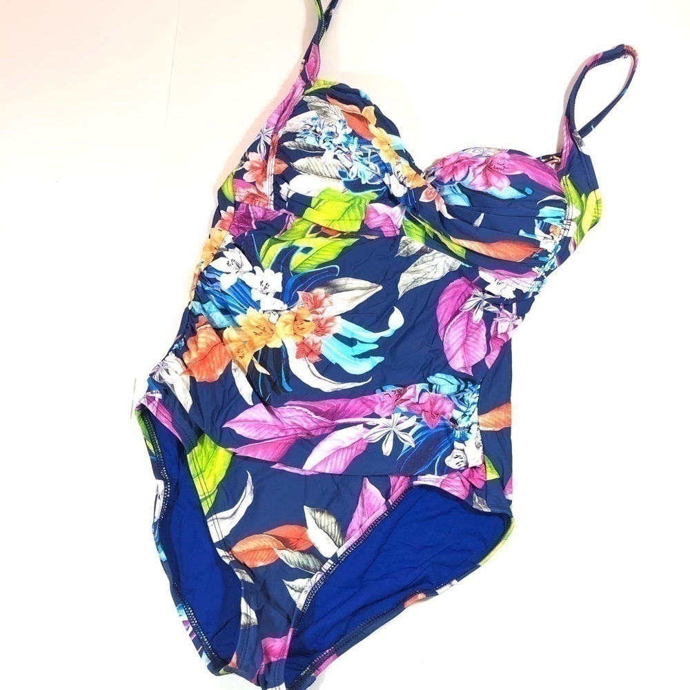 New La Blanca Blue Tropical Sweetheart One Piece 6 - Picture 3 of 11